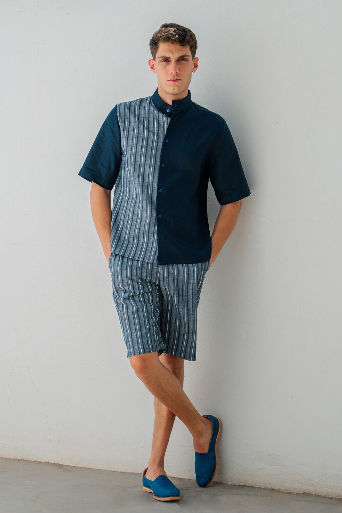 asymmetrical dress shirt Striped Asymmetrical Button Up