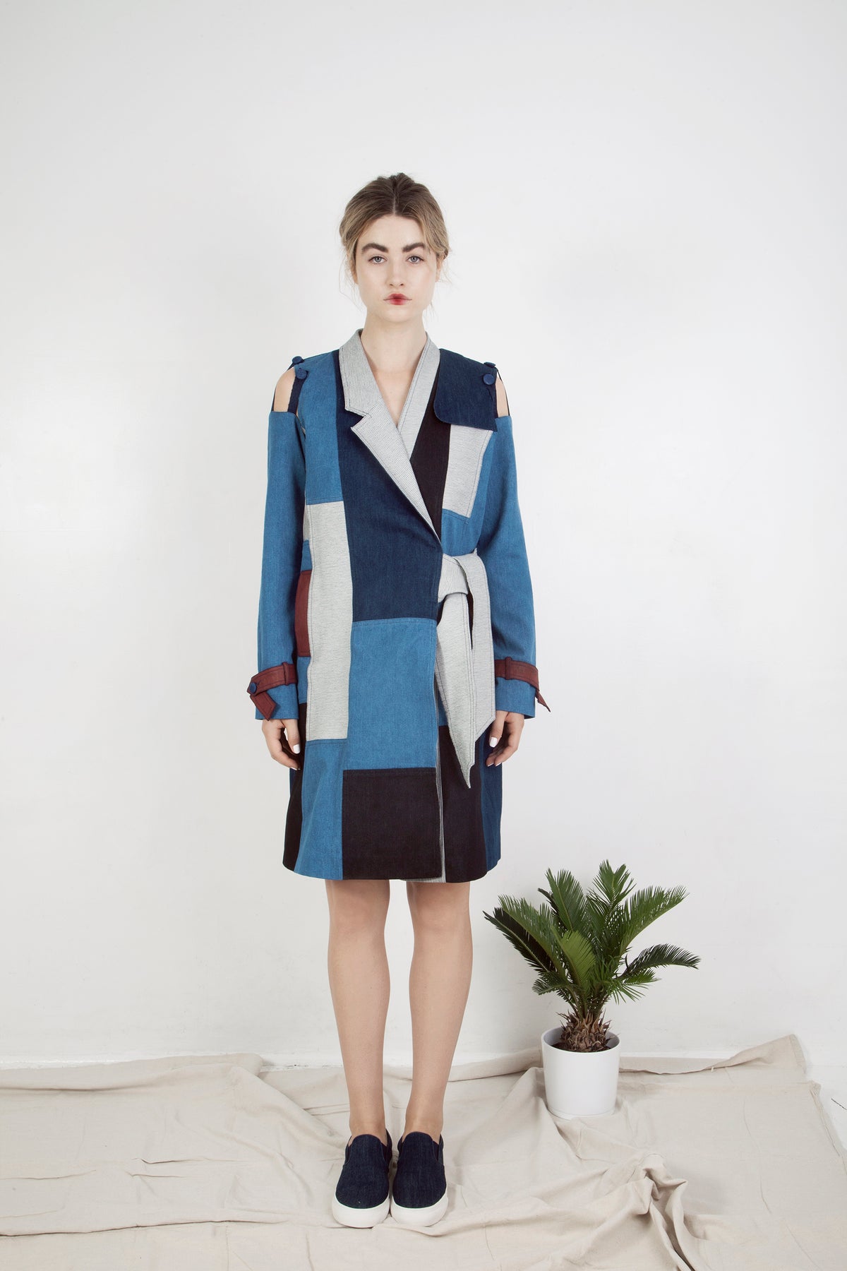 Patchwork Trench Coat W/ Removable Sleeves